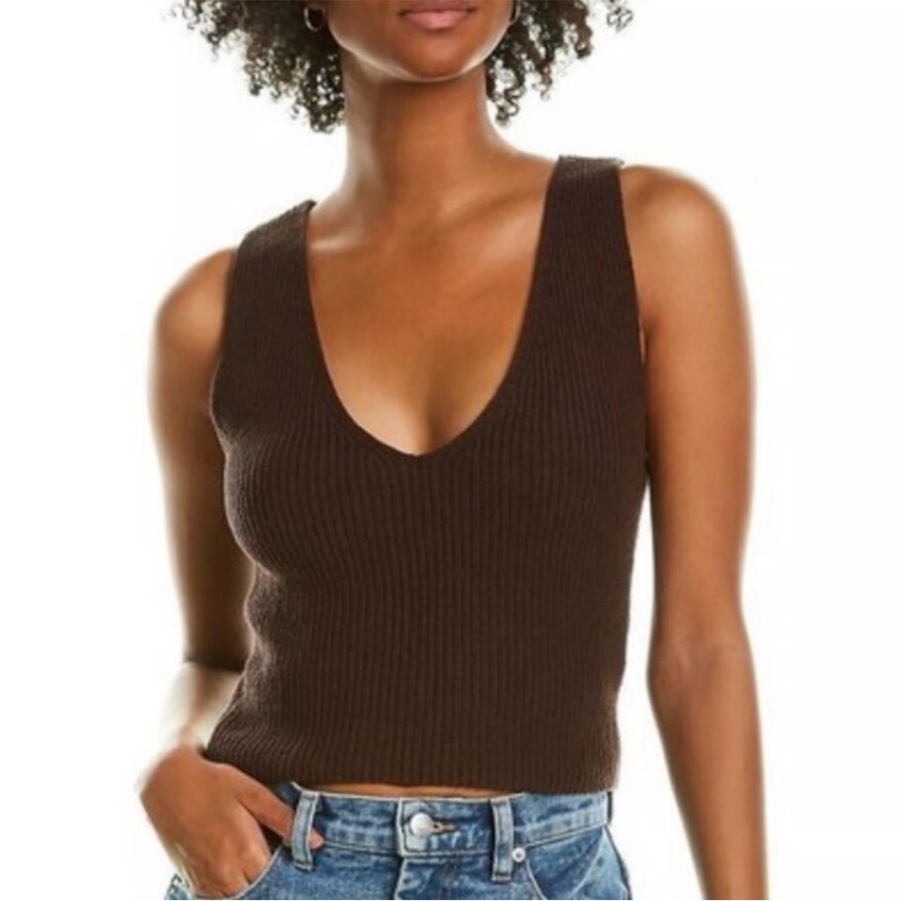 A.L.C. Chocolate Ribbed V-Neck Cropped Tank